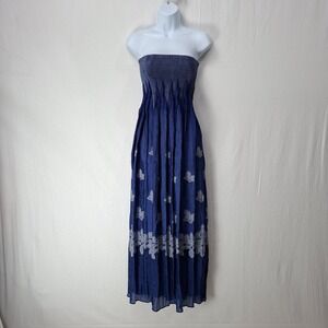 Anthropologie Lapis Convertible  Dress Smocked One size Boho Maxi Blue Strapless